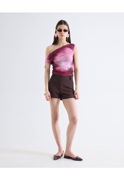 Short Sastre Con Cinturón  Para Mujer Café Seven Seven