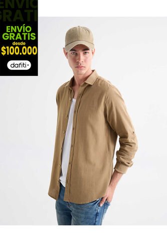 Camisa Para Hombre Manga Larga Sin Bolsillo Cuello Casual M Color Beige Marca Seven Seven #45012105 Seven Seven