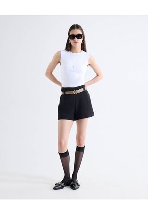 Short Con Cinturón Para Mujer Negro Seven Seven