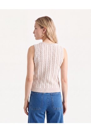Chaleco Tejido Bicolor  Para Mujer Beige Seven Seven