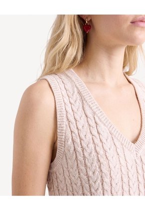 Chaleco Tejido Bicolor  Para Mujer Beige Seven Seven