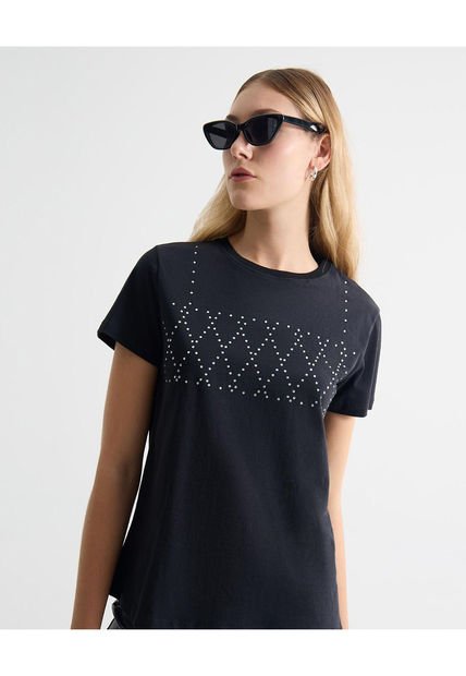 Camiseta Para Mujer Manga Corta Cuello Redondo Color Negro Marca Seven Seven #28096361
