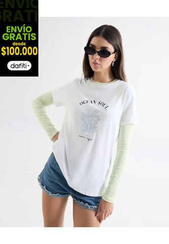 Camiseta Para Mujer Manga Corta Cuello Redondo Color Crudo Marca Seven Seven #28096201 Seven Seven