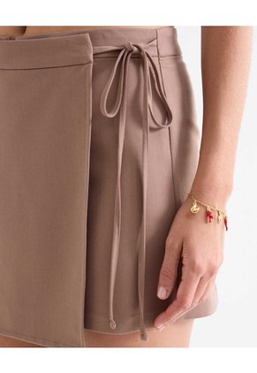 Skort Pareo Con Lazo Lateral  Para Mujer Café Seven Seven