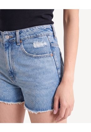 Short Denim Con Desgaste Para Mujer Azul Seven Seven