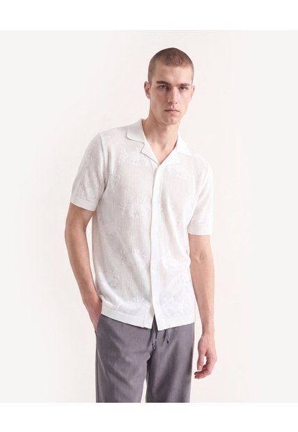 Camisa Resort En Crochet  Para Hombre Blanco Seven Seven