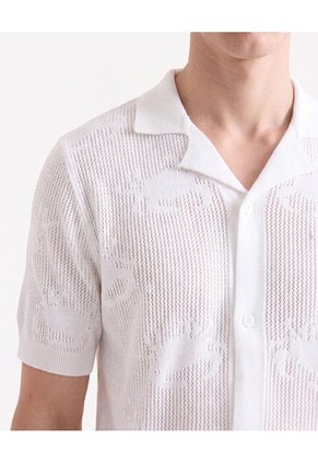 Camisa Resort En Crochet Para Hombre Blanco Seven Seven