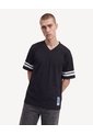 Camiseta Cuello V Con Textura  Para Hombre Negro Seven Seven de Seven Seven