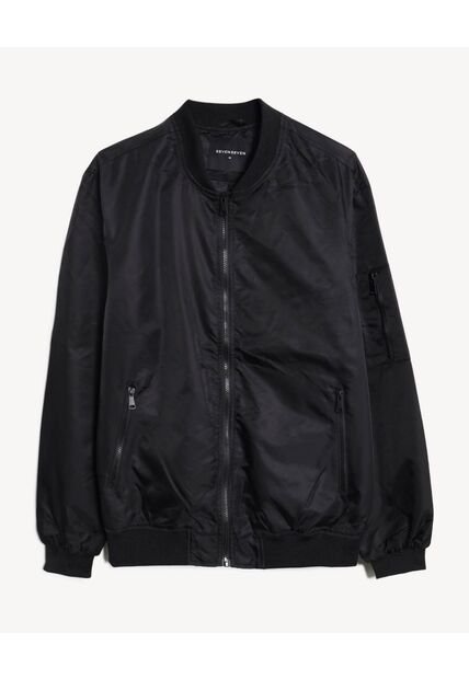 Chaqueta Bomber Con Cremallera  Para Hombre Negro Seven Seven