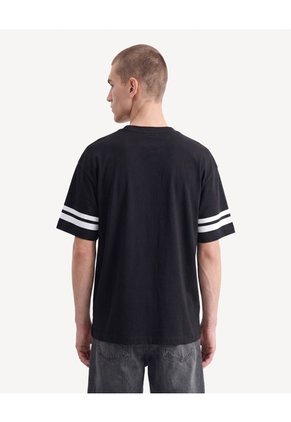 Camiseta Cuello V Con Textura  Para Hombre Negro Seven Seven