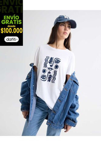 Camiseta Para Mujer Manga Corta Cuello Redondo Color Crudo Marca Seven Seven #28096203 Seven Seven