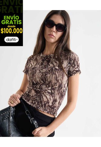 Camiseta Para Mujer Manga Corta Cuello Redondo Color Café Marca Seven Seven #28096251 Seven Seven