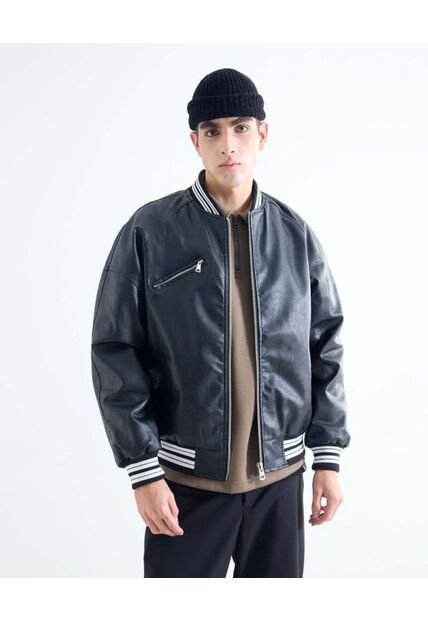 Chaqueta Bomber En Pu  Para Hombre Negro Seven Seven