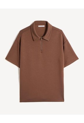 Polo Relaxed Zipper Para Hombre Café Seven Seven