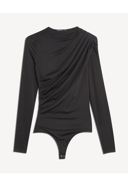 Body Drapeado De Manga Larga  Para Mujer Negro Seven Seven