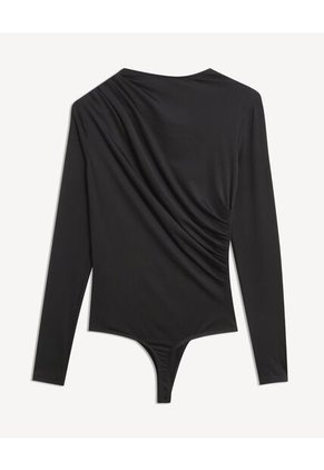 Body Drapeado De Manga Larga  Para Mujer Negro Seven Seven