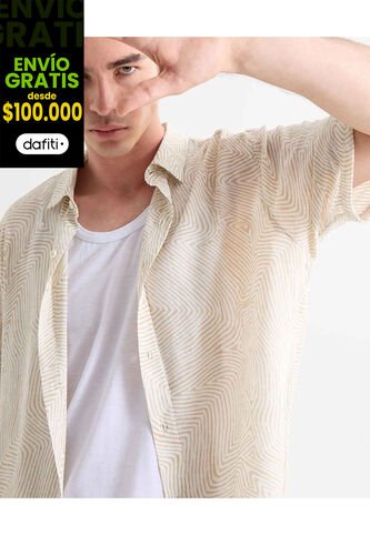 Camisa Para Hombre Manga Corta Sin Bolsillo Cuello Casual M Color Crema Marca Seven Seven #45012128 Seven Seven