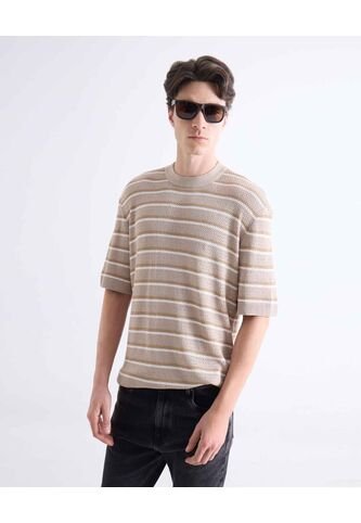 Camiseta Tejida Con Textura  Para Hombre Beige Seven Seven Seven Seven