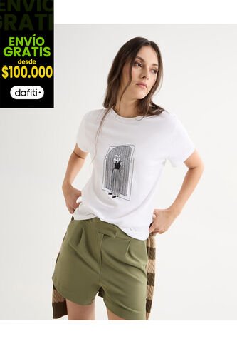 Camiseta Para Mujer Manga Corta Cuello Redondo Color Crudo Marca Seven Seven #28096204 Seven Seven