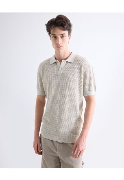 Polo Tejido Texturizado  Para Hombre Gris Seven Seven