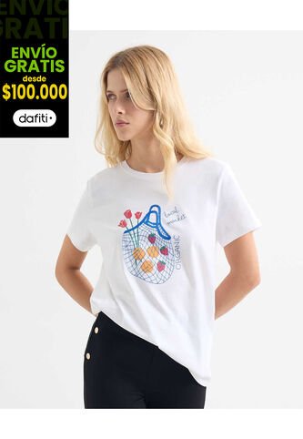 Camiseta Para Mujer Manga Corta Cuello Redondo Color Crudo Marca Seven Seven #28096206 Seven Seven