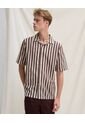 Camisa Resort Rayas Neutras  Para Hombre Café Seven Seven de Seven Seven