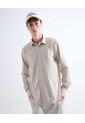 Camisa Rayas Manga Larga  Para Hombre Café Seven Seven de Seven Seven