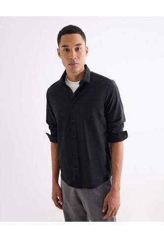 Camisa Regular Con Botonadura Frontal  Para Hombre Negro Seven Seven Seven Seven
