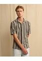 Camisa Resort Rayas Neutras  Para Hombre Azul Seven Seven de Seven Seven