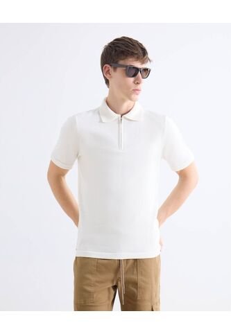 Polo Tejido Con Zipper  Para Hombre Hueso Seven Seven Seven Seven