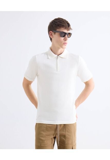 Polo Tejido Con Zipper  Para Hombre Hueso Seven Seven