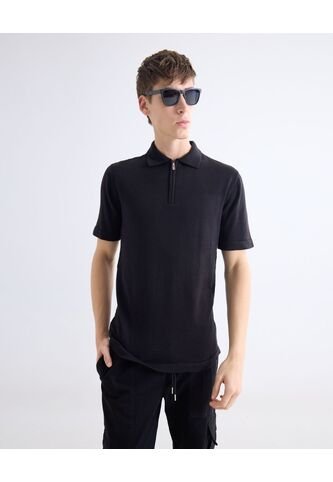Polo Tejido Con Zipper  Para Hombre Negro Seven Seven Seven Seven