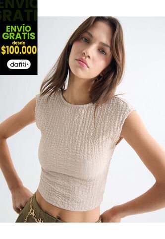 Camiseta Para Mujer Manga Corta Moda Color Beige Marca Seven Seven #28096232 Seven Seven