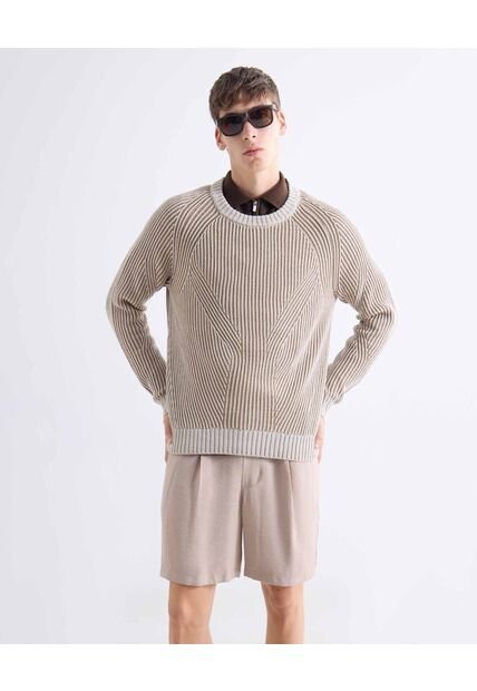Saco Tejido Acanalado  Para Hombre Beige Seven Seven