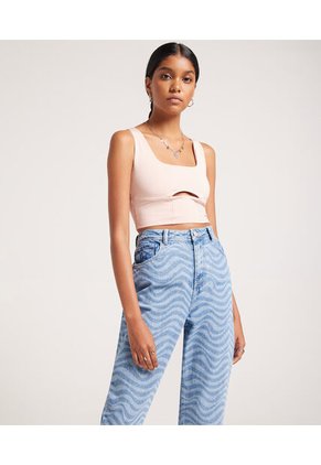 Camiseta  Tipo Crop Manga Sisa Con Cut Out  Para Mujer Rosa Seven Seven