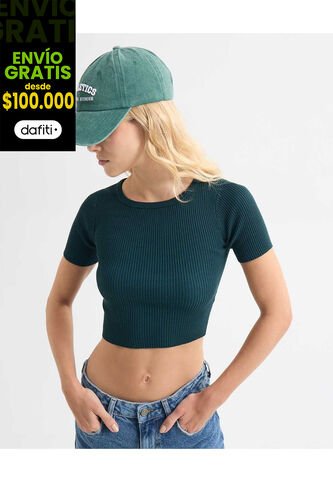 Camiseta Para Mujer Manga Corta Color Verde Oscuro Marca Seven Seven #28096163 Seven Seven