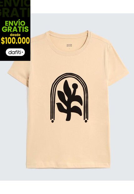 Camiseta Para Mujer Manga Corta Cuello Redondo Color Beige Marca Seven Seven #28096202