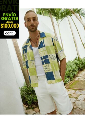 Camisa Para Hombre Manga Corta  Color Verde Oliva Marca Seven Seven #45012054 Seven Seven