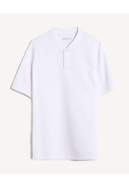 Polo Cuello Mao Con Botonadura  Para Hombre Blanco Seven Seven