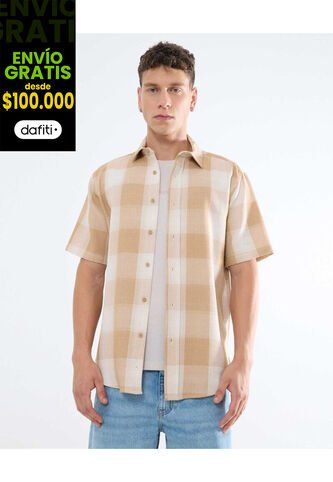 Camisa Para Hombre Manga Corta  Color Cafe Claro Marca Seven Seven #45012059 Seven Seven