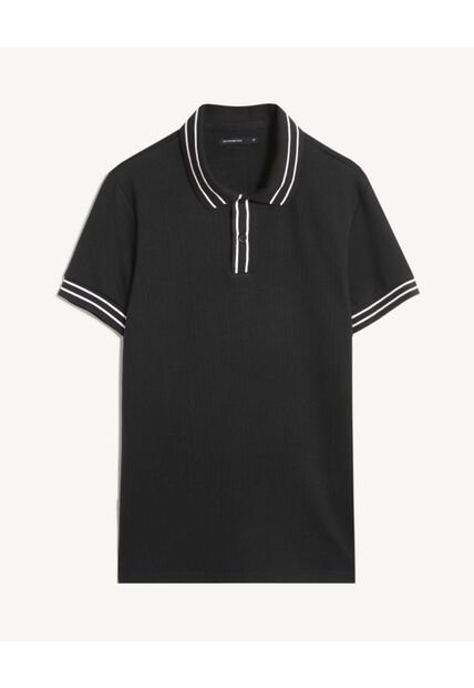 Polo Relaxed Con Contrastes  Para Hombre Negro Seven Seven