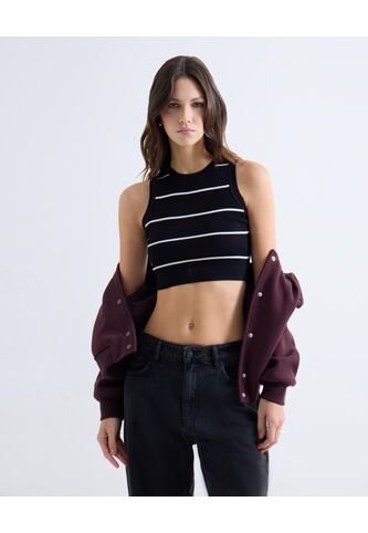 Top Tejido Crop Cuello Redondo  Para Mujer Negro Seven Seven Seven Seven