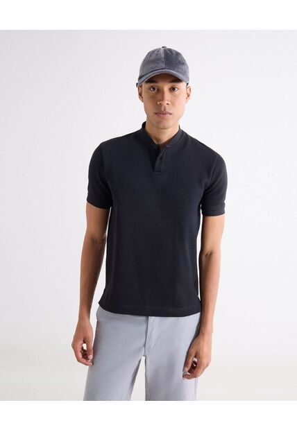 Polo Regular Cuello Mao  Para Hombre Negro Seven Seven