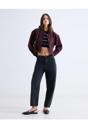 Top Tejido Crop Cuello Redondo  Para Mujer Negro Seven Seven