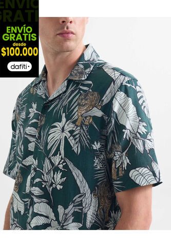 Camisa Para Hombre Manga Corta Cuello Resort Color Verde Oscuro Marca Seven Seven #45012109 Seven Seven