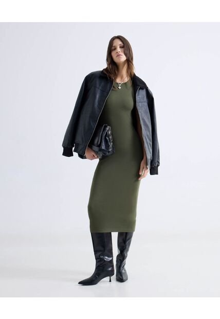 Vestido Midi Ajustado  Para Mujer Verde Seven Seven