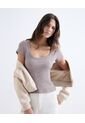 Camiseta Acanalada Escote Amplio  Para Mujer Gris Seven Seven de Seven Seven