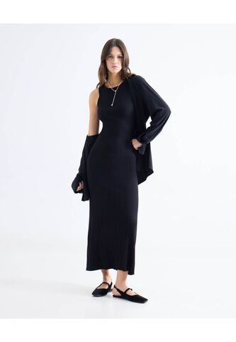 Vestido Largo Acanalado  Para Mujer Negro Seven Seven Seven Seven