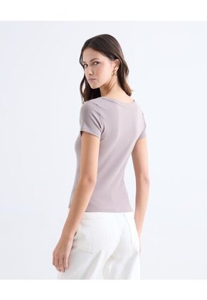 Camiseta Acanalada Escote Amplio  Para Mujer Gris Seven Seven