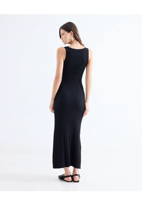 Vestido Largo Acanalado  Para Mujer Negro Seven Seven